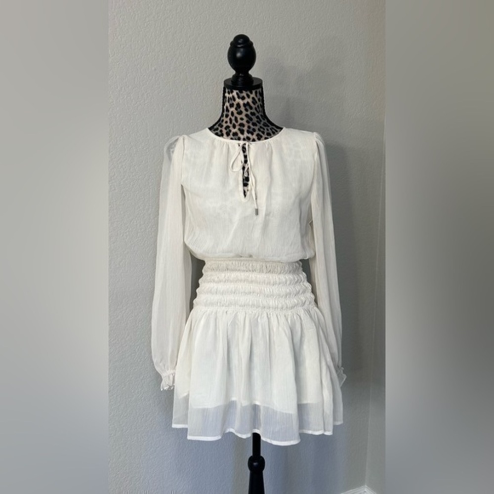 Long Sleeve Peplum Cream Dress